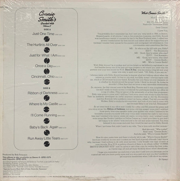 Connie Smith : Greatest Hits Vol 1 (LP, Comp, Ind)
