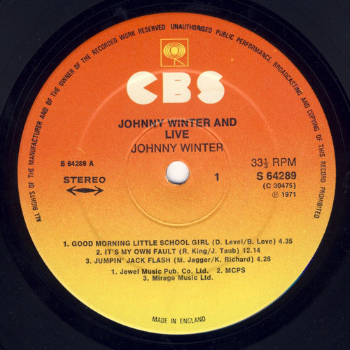 Johnny Winter And : Live Johnny Winter And (LP, Album, RE)