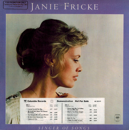 Janie Fricke : Singer Of Songs (LP, Album, Promo)