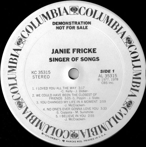 Janie Fricke : Singer Of Songs (LP, Album, Promo)