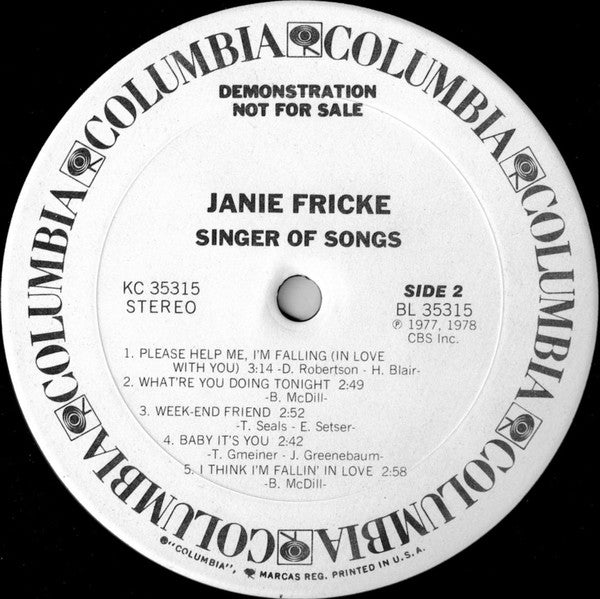 Janie Fricke : Singer Of Songs (LP, Album, Promo)