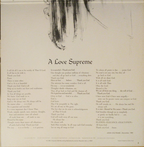 John Coltrane : A Love Supreme (LP, Album, RE, Gat)