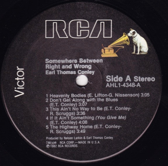 Earl Thomas Conley : Somewhere Between Right And Wrong (LP, Album, Ind)