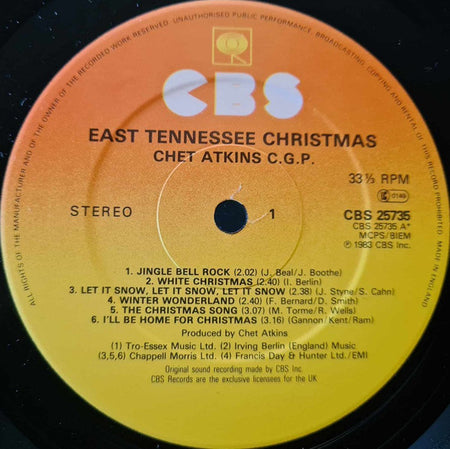 Chet Atkins : East Tennessee Christmas (LP, Album)