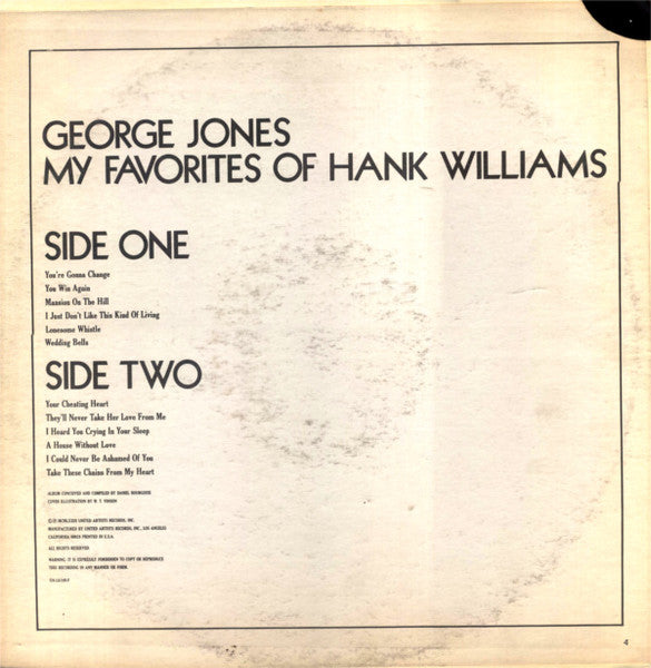 George Jones (2) : My Favorites Of Hank Williams (LP, RE)