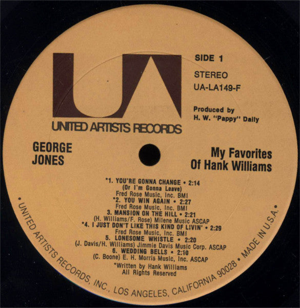 George Jones (2) : My Favorites Of Hank Williams (LP, RE)