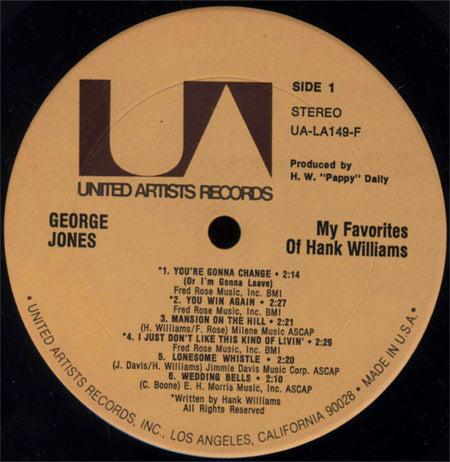George Jones (2) : My Favorites Of Hank Williams (LP, RE)