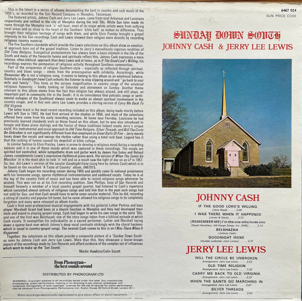 Johnny Cash & Jerry Lee Lewis : Sunday Down South (LP, Comp, RE)