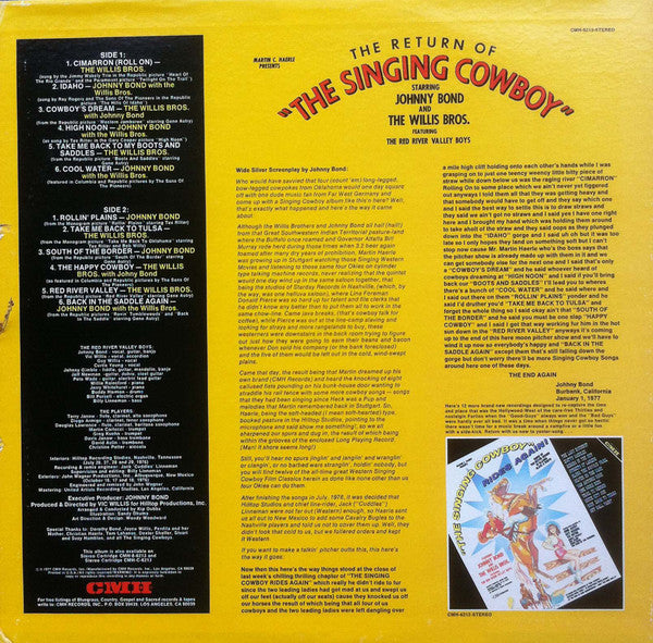 Johnny Bond & The Willis Brothers : The Return Of "The Singing Cowboy" (LP, Album)