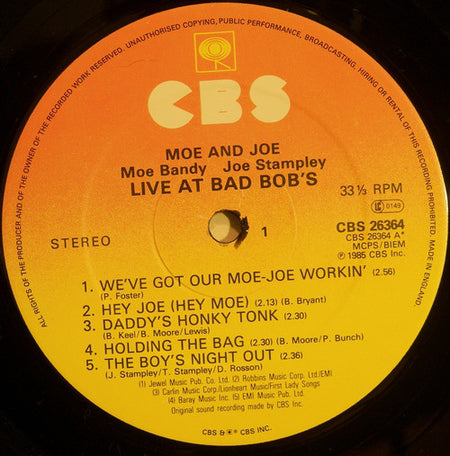 Moe Bandy & Joe Stampley : Live From Bad Bob's, Memphis (LP, Album)