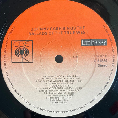 Johnny Cash : Ballads Of The True West (LP, Album, RE)