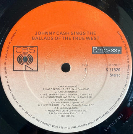 Johnny Cash : Ballads Of The True West (LP, Album, RE)