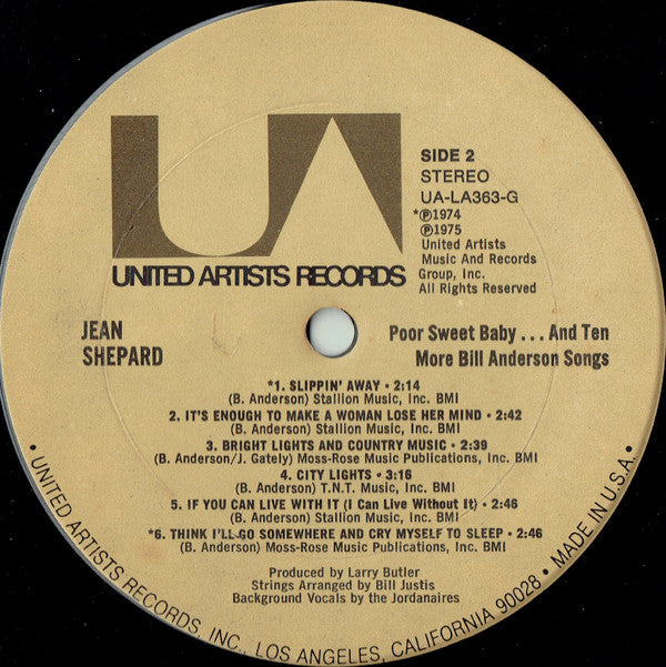 Jean Shepard : "Poor Sweet Baby" And Ten More Bill Anderson Songs (LP, Album)