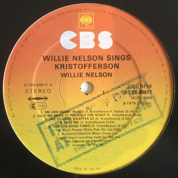 Willie Nelson : Willie Nelson Sings Kristofferson (LP, Album)