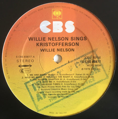 Willie Nelson : Willie Nelson Sings Kristofferson (LP, Album)