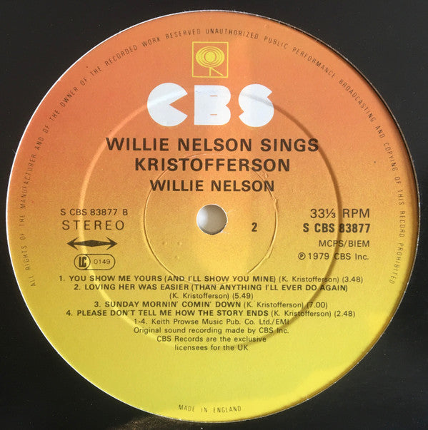 Willie Nelson : Willie Nelson Sings Kristofferson (LP, Album)
