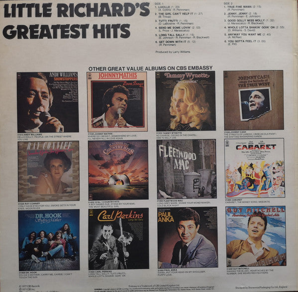 Little Richard : Little Richard's Greatest Hits Recorded Live (LP, Album, RE)