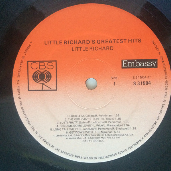 Little Richard : Little Richard's Greatest Hits Recorded Live (LP, Album, RE)