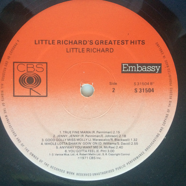 Little Richard : Little Richard's Greatest Hits Recorded Live (LP, Album, RE)