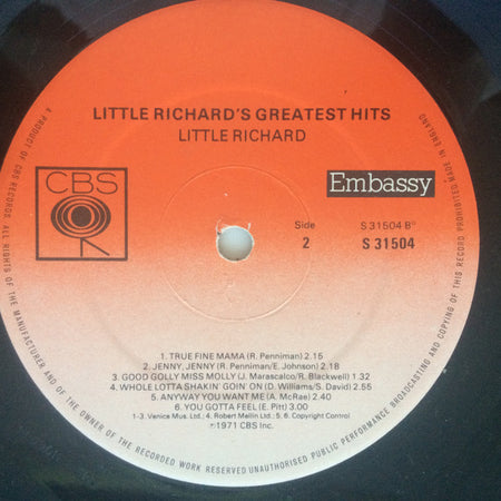 Little Richard : Little Richard's Greatest Hits Recorded Live (LP, Album, RE)