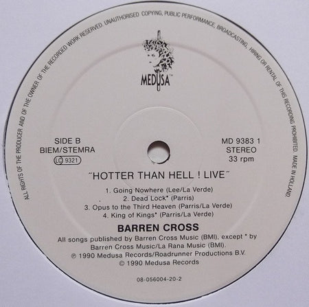 Barren Cross : Hotter Than Hell! Live (2xLP, Album)
