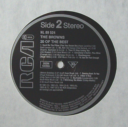 The Browns (3) : 20 Of The Best (LP, Comp)