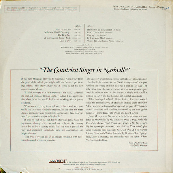 Jane Morgan : Jane Morgan In Nashville (LP, Album, Ind)
