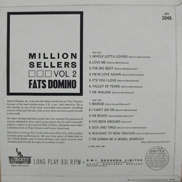 Fats Domino : Million Sellers Vol. 2 (LP, Comp, Mono)