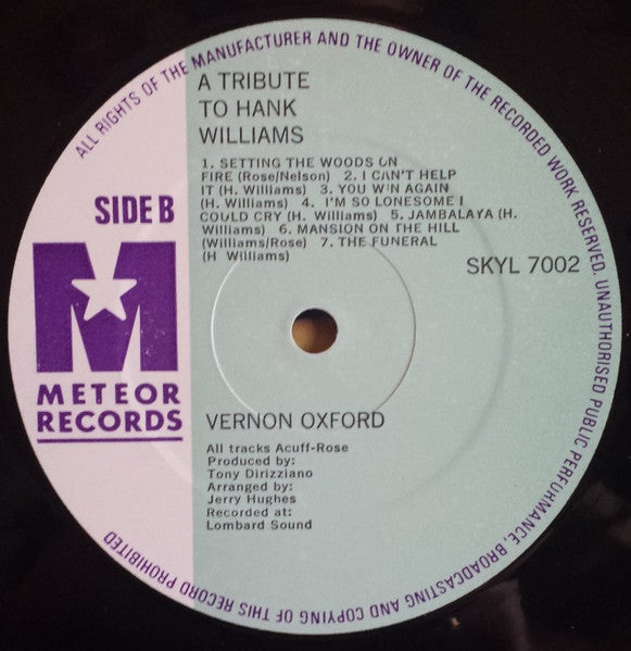 Vernon Oxford : A Tribute To Hank Williams (LP, Album)