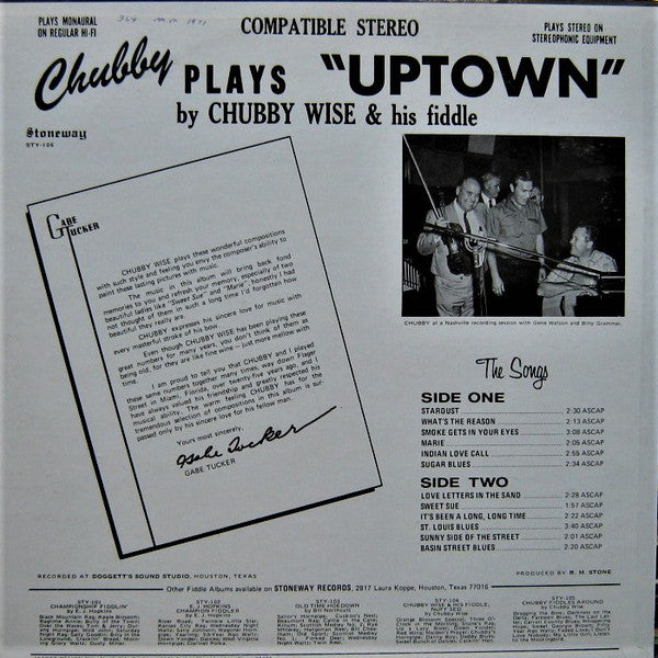 Chubby Wise : Chubby Plays "Uptown" (LP, Album)