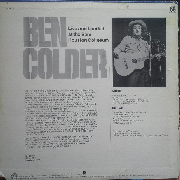 Ben Colder : Live And Loaded At The Sam Houston Coliseum (LP)