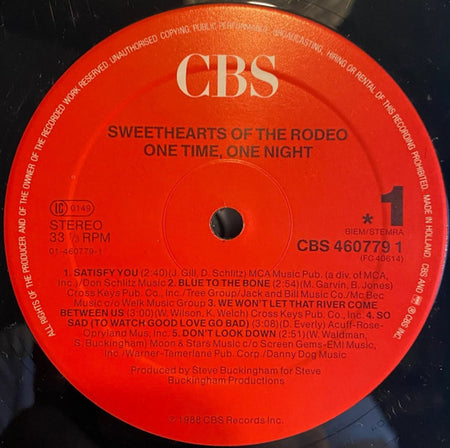 Sweethearts Of The Rodeo : One Time, One Night (LP, Album)