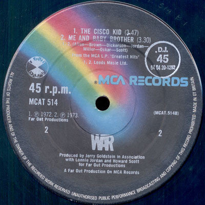 War : I'm The One Who Understands / Cisco Kid / Me & Baby Brother (12", Ltd)