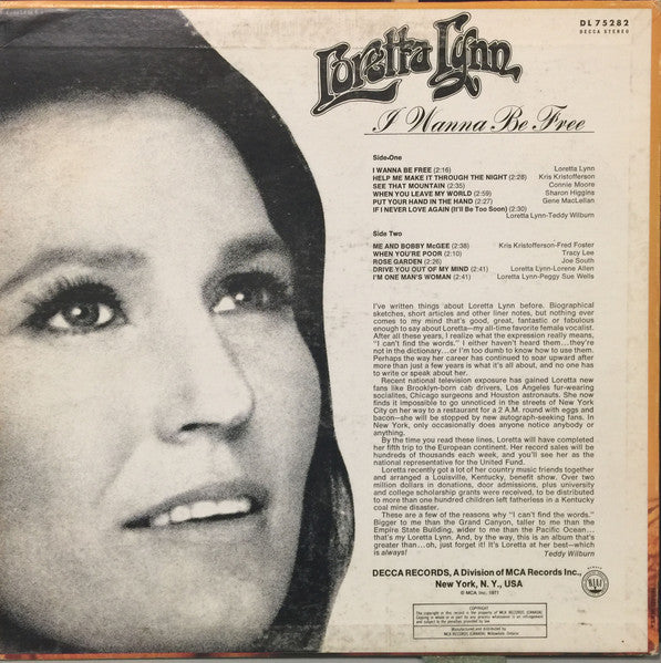Loretta Lynn : I Wanna Be Free (LP, Album)