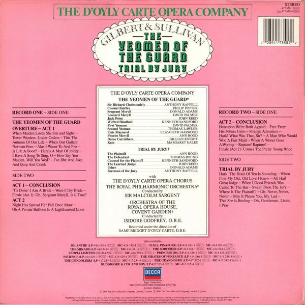 D'Oyly Carte Opera Company : The Yeomen Of The Guard / Trial By Jury (2xLP, Album, RE)