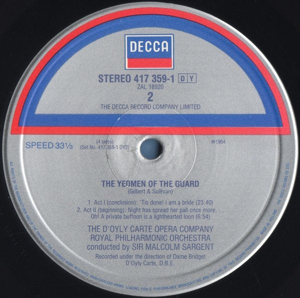 D'Oyly Carte Opera Company : The Yeomen Of The Guard / Trial By Jury (2xLP, Album, RE)