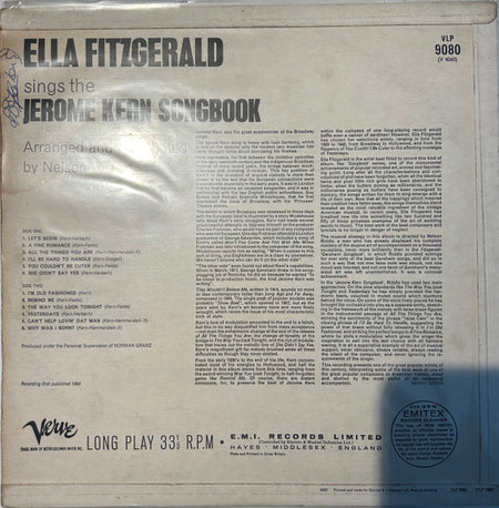 Ella Fitzgerald : Ella Fitzgerald Sings The Jerome Kern Song Book (LP, Album, Mono)