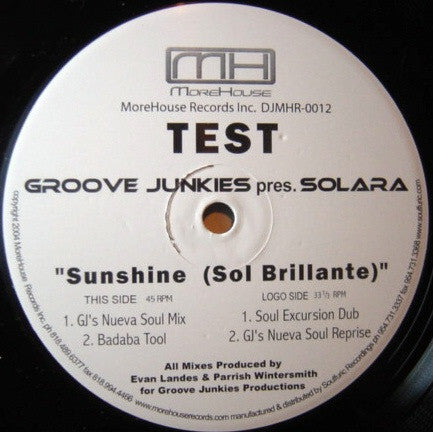 Groove Junkies presents Solara : Sunshine (Sol Brillante) (12", TP)