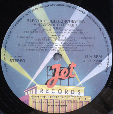 Electric Light Orchestra : A New World Record (LP, Album, Emb)