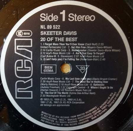 Skeeter Davis : 20 Of The Best (LP, Comp)