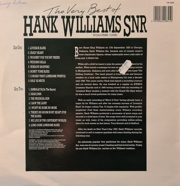 Hank Williams : The Very Best Of Hank Williams Snr Volume One (LP, Comp)