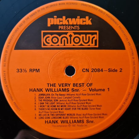 Hank Williams : The Very Best Of Hank Williams Snr Volume One (LP, Comp)