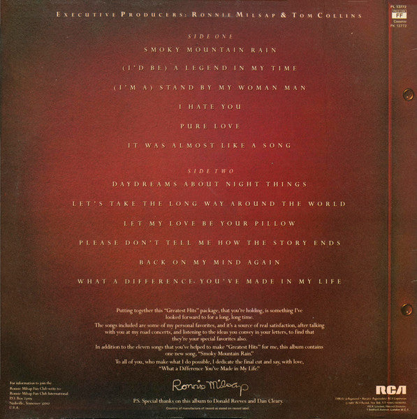 Ronnie Milsap : Greatest Hits (LP, Album, Comp)