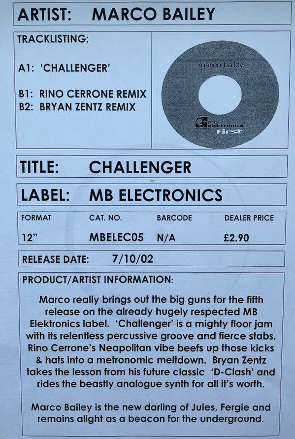 Marco Bailey : Challenger (12")
