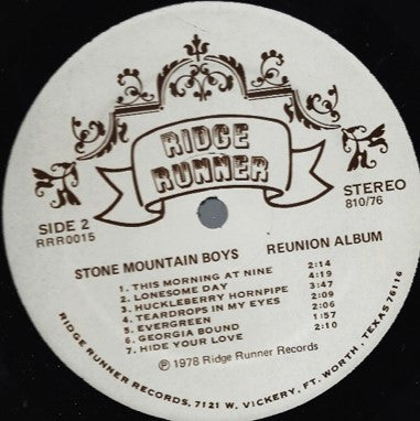 Stone Mountain Boys : Stone Mountain Boys Reunion Album (LP, Album)