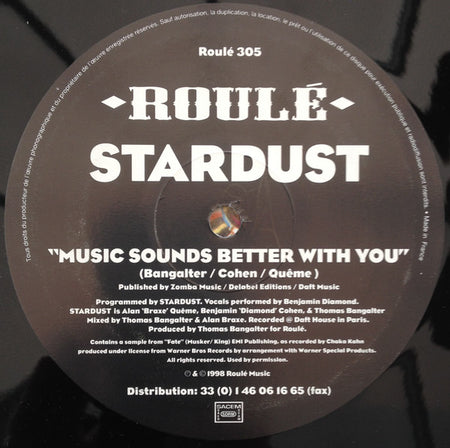 Stardust : Music Sounds Better With You (12", S/Sided, Single, Etch)