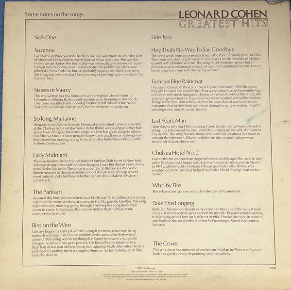 Leonard Cohen : Greatest Hits (LP, Comp)