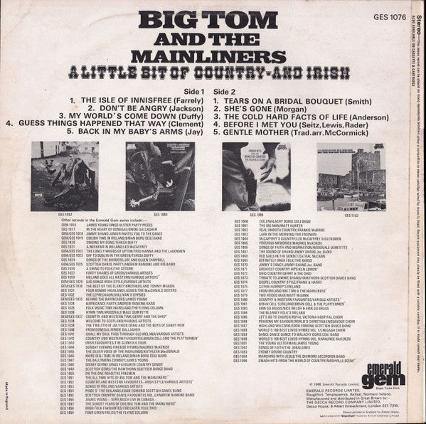 Big Tom And The Mainliners : A Little Bit Of Country - And Irish (LP, Album, RE)