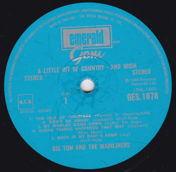 Big Tom And The Mainliners : A Little Bit Of Country - And Irish (LP, Album, RE)