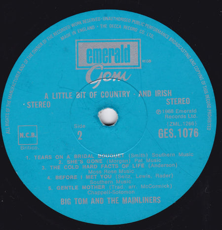 Big Tom And The Mainliners : A Little Bit Of Country - And Irish (LP, Album, RE)